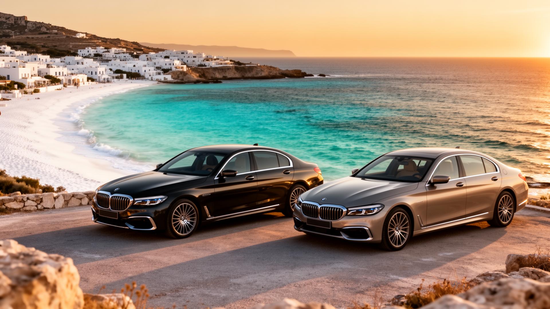 Luxury cars at Greek coast
